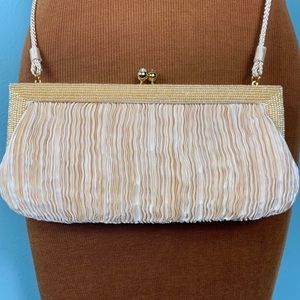 Franchi Champagne Satin Beaded Clutch Purse Bag
